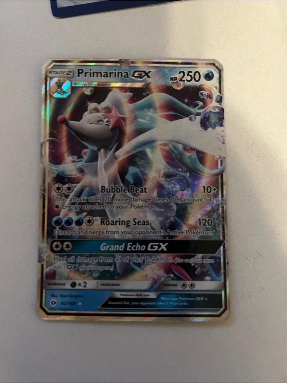 Pokemon Primarina GX Holographic Card - Blue / White / Pink